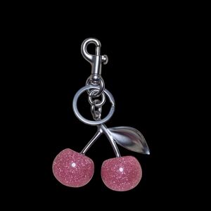 Pink Glittery Cherry Keychain Bag Charm Accessory